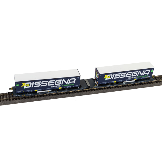 Wagon towarowy podwójna platforma T3000e z ładunkiem, Wascosa Piko 24600 HO 1:87